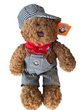 Lionel Conductor Teddy Bear Plush Toy In Striped Overalls & Hat Vintage Collecti
